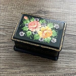 Floral Hand Painted Russian Lacquer Trinket Box